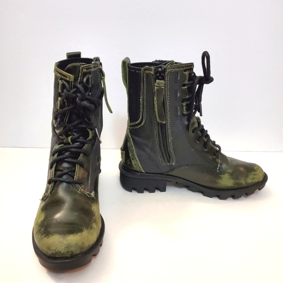 Sorel - Phoenix Green Distressed Lace Up Combat Boots - Size 5.5 - Picture 6 of 9